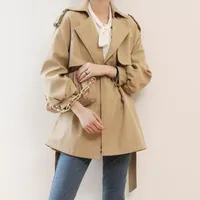 Women's Trench Coats Women's Vintage Spring Autumn Lapel Solid Windbreakers With Lining Female Double-breasted Outwear Belt