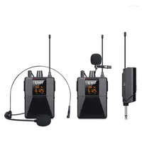 Microphones Wireless Lavalier UHF Microphone With Audio Monitor 50M Range For Cell Phone Interview DSLR Camera