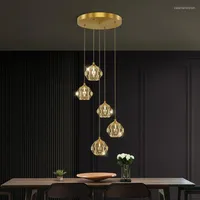 Pendant Lamps Nordic Crystal Chandelier All Copper Light Luxury Home Decoration Restaurant Living Room Stairs Hanging