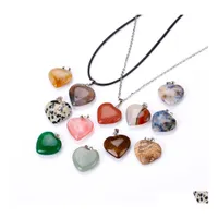 Arts And Crafts Natural Stone Heart Love Pendant Necklace Opal Tigers Eye Pink Quartz Crystal Chakra Reiki Healing Pendum Necklaces Dh5Rh