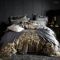 Bedding Sets Luxury Gray Red 1000TC Satin Egyptian Cotton Set Gold Royal Embroidery Queen King Duvet Cover Bed Linen sheet Pillowcase
