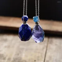 Pendants Natural Gems Stone Essential Oil Diffuser Quartz Perfume Bottle Lapis Lazuli Pointed Charm Necklace