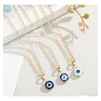 Pendant Necklaces Korean Fashion Turkish Evil Blue Eye Necklace For Women Girls Gold Color Glass Edging Charm Clavicle Chain Choker Dhwry