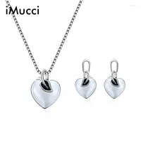 Necklace Earrings Set IMucci Love Silver Color Pendant Stud Earings For Women Fashion Opal Stone Bridal Wedding Gifts