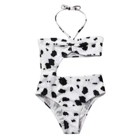 One Pieces One-piece Swimwear For Girls Halter Neck Milk Cow Pattern Print Kids Bandage Swimming Suit Child Beach Jumpsuit 4-14Yrs