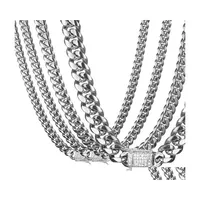 Chains 818Mm Wide Stainless Steel Cuban Miami Chain Necklaces Cz Zircon Box Lock Big Heavy Hip Hop Jewelry 437 Q2 Drop Delivery Penda Dhgyc