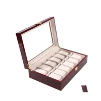 Watch Boxes Cases 12 Slots Wrist Holder Storage Case Glass Organizer Black Red Wooden Display Box 29X21X16Cm Drop Delivery Watches Otb6P