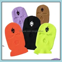 Party Masks Embroidery Clava Motorcycle 3 Hole Fl Face Knit Ski Mask Beanie Hatbeanie Rrb14987 Drop Delivery Home Garden Festive Supp Oti8C