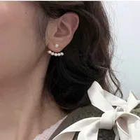 Dangle Earrings Needle Two Pearl Ear Nails Female Temperament Korean Personality Small Drops Delicate Super Immortal