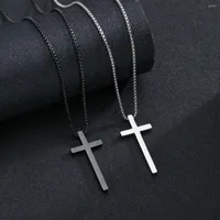 Pendant Necklaces Cross Necklace For Men Women Catholicism Jesus Silver Color Stainless Steel Unisex Collar Church Prayer Faith Jewelry