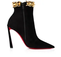 Winter women's high-heeled bare boots fashion party metal jewelry red pointed shoes