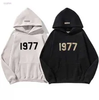 Oversized Men Hoodies High Quality 1977 Flocked 100% Cotton Sweatshirts Loose Couples Fashion Hip Hop Hoodie