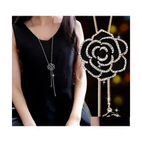 Colares pendentes de zircão preto rosa flor longa colar de colar cadeia moda moda metal cristal jóias ajustadas entrega pingentes de otupz