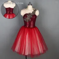 Stage Wear Burgundy Spandex Bodice With Sequin And Tulle Skirt Ballet Tutu For Girl & Woman Ballerina Solo Costumes Performance Dress