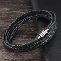 Bangle Black Leather Bracelet For Men Multilayer Stainless Steel Braided Luxury Designer Mainland China