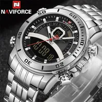 Wristwatches NAVIFORCE LED Watches Men Top Stainless Steel Sports Male Clock Digital Quartz Military Fashion Man Wristwatch 918