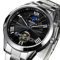 Wristwatches Forsining Classic Men Tourbillon Mechanical Watch Fashion Brand Black Moonphase Business Steel Band Automatic Clock Reloj Hombr