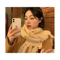 Scarves Winter Womens Knitted Scarf Tassels Solid Color Soft Neck Warm Cape Scaves Drop Delivery Fashion Accessories Hats Gloves Dhee2