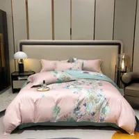 Bedding Set Chinese Style Painting Flowers Satin Egyptian Cotton Set Queen King Size Quilt Cover Flat Sheet Pillowcase