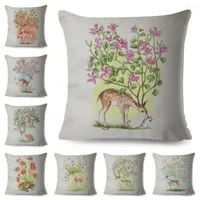 Pillow Nordic Style Cover Decor Cartoon Flower Deer Animal Case Polyester Pillowcase For Sofa Home Car Children Room