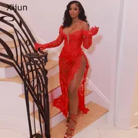 Party Dresses Xijun Sexy Red Lace Short Cocktail Evening Dress High Side Slit Off The Shoulder Prom Women Maxi