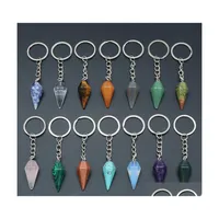 Key Rings Conical Healing Reiki Chakra Natural Stone Pendant Keychain Crystal Chakras Quartz Chains Jewelry Accessories Drop Delivery Dhia2