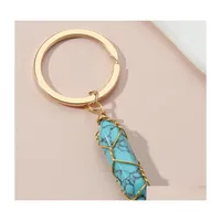 Arts And Crafts Design Keychain Colorf Natural Stone Turquoise Key Chains Wire Wrap Ring For Women Men Handbag Accessorie Handmade J Dhfib