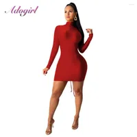 Casual Dresses Solid Long Sleeve Turtleneck Bandage Bodycon Mini Dress Women Autumn Sexy Hollow Out Night Party Club Vestidos