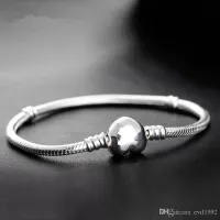 1pcs Drop Shipping Factory Heart Silver Plated Bracelets Snake Chain Fit for pandora Bangle Bracelet Women Children Birthday Gift B002