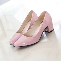 Dress Shoes 2023 Women Pumps Black High Heels 6cm Lady Patent Leather Thick With Autumn Pointed Single Female Sandals Big 33-41