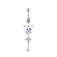 Navel Bell Button Rings Butterfly Dangle Crystal Stainless Steel Belly Ring Ear Barbell Body Jewelry Piercing Nombril Drop Delivery Dh8Qj