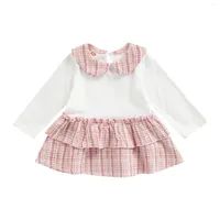 Girl Dresses Lovely Baby Dress Long Sleeve Collared Tops Plaid Multi Layer Short Skirt For Spring Summer Kids Clothing