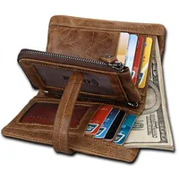 Wallets Genuine Leather Men Short Coin Purse Anti-RFID Small Vintage Cowhide Crazy Card Holder Pocket