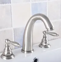 Bathroom Sink Faucets Brushed Nickel Brass 3 Holes Deck Mounted Dual Levers Handles Vessel Basin Faucet Mixer Taps Anf693