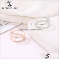 Band Rings New Fashion Personality Double Open Ring For Women Sier Rose Gold Mini Crystal Adjust Engagement Wedding Valentines Day D Dhlkc
