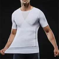 Men's Body Shapers Shaper Men Compression T-shirt Adjustable Waist Trainer Corset Slim Belt Belly Buster Gynecomastia Posture Shirt Shapewea