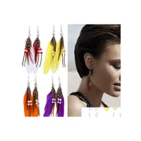 Dangle Chandelier Creative Wings Shape Earrings Fashion Beaded Tassel Fake Feather Decor Drop Earring Jewelry Accessories Delivery Otz89