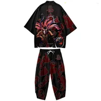 Ethnic Clothing Print Women Men Kimono Shirt And Pant 2Piece Haori Yukata Cardigan Sets Classic Anime Samurai Cosplay Costumes Plus Size