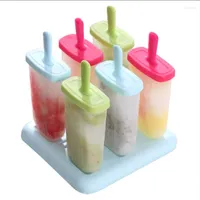 Baking Moulds 6pcs set DIY Ice Lolly Cream Molds Tray Rectangle Shaped Stick Makers Mould With Sticks