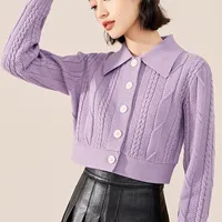 Women's Knits & Tees Sweater Women Cardigan Korean Knitwear Vintage Purple Sweaters Long Sleeve Black Knitted Cardigans White Ladies Top 202