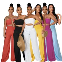 Women's Two Piece Pants Sexy Set Women Summer Suit Outfit Active Tracksuit Casual Bandage Crop Top Wide Leg Flare Sets