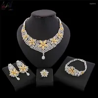 Necklace Earrings Set YULAILI Fashion Wedding Bridal Rhinestone African Beads Pure Gold Color Statement Jewellery Costume