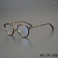 Sunglasses Frames Japanese Designer Handmade Eyeglasses Retro Round Glasses Frame Acetate Pure Titanium Ultra-Light Myopia Eyewear Blue