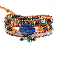 Charm Bracelets 2023 Handmade Unique Mixed Style Natural Lapis Lazuli 3 Strands Wrap Bracelet Weaving Beads Yoga Jewelery Drop