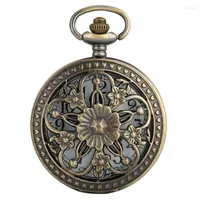 Pocket Watches Antique Bronze Hollow Rose Flowers Openwork Five-pointed Flower Cover Floral Rattan Watch Necklace Pendant Art Collection