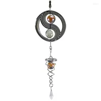 Decorative Figurines Promotion! Metal Wind Spinner Hanging Chime Yin Yang With Crystal Ball For Garden Home Outdoor Indoor