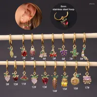 Hoop Earrings 1Piece Crystal Fruit Dangle For Women 2023 Trend Fashion Stainless Steel Ring Piercing Cherry Grape Hanging