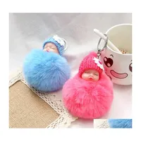 Key Rings Cute Purse Fashion Slee Baby Doll Keychains Fluffy Fur Pompom Keyring Pendants Keyfob Holder Party Favor Drop Delivery Jewe Dh0Gn