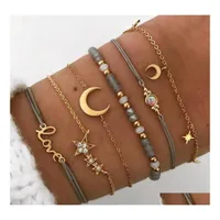 Charm Bracelets Fashion Jewelry Bracelet Star Mon Charms Pendant Braceclet Beads 6Pcs Set Drop Delivery Dh13V