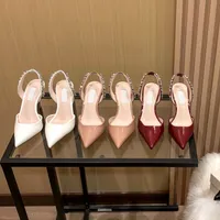 London cho dress shoes with box 85 Patent Leather Crystal Strap Pumps white black apricot burgundy designer wedding shoe fashion women party high heels luxury sandal